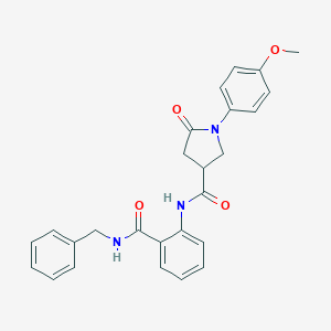 molecular formula C26H25N3O4 B426993 N-[2-(benzylcarbamoyl)phenyl]-1-(4-methoxyphenyl)-5-oxopyrrolidine-3-carboxamide 