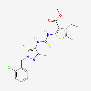 molecular formula C22H25ClN4O2S2 B4269949 methyl 2-[({[1-(2-chlorobenzyl)-3,5-dimethyl-1H-pyrazol-4-yl]amino}carbonothioyl)amino]-4-ethyl-5-methyl-3-thiophenecarboxylate 