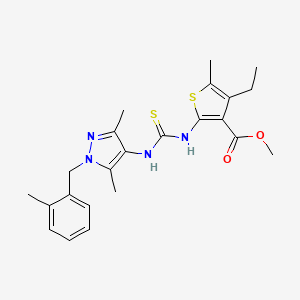 molecular formula C23H28N4O2S2 B4269960 methyl 2-[({[3,5-dimethyl-1-(2-methylbenzyl)-1H-pyrazol-4-yl]amino}carbonothioyl)amino]-4-ethyl-5-methyl-3-thiophenecarboxylate 