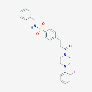 molecular formula C26H28FN3O3S B426997 N-benzyl-4-{3-[4-(2-fluorophenyl)-1-piperazinyl]-3-oxopropyl}benzenesulfonamide 