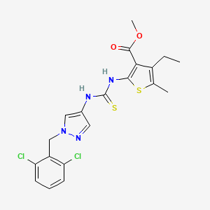 molecular formula C20H20Cl2N4O2S2 B4270020 methyl 2-[({[1-(2,6-dichlorobenzyl)-1H-pyrazol-4-yl]amino}carbonothioyl)amino]-4-ethyl-5-methyl-3-thiophenecarboxylate 