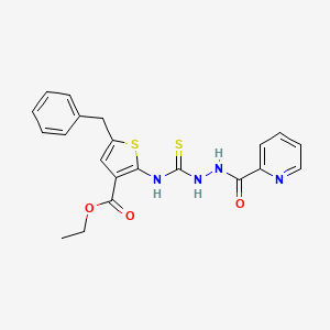 molecular formula C21H20N4O3S2 B4270077 ethyl 5-benzyl-2-({[2-(2-pyridinylcarbonyl)hydrazino]carbonothioyl}amino)-3-thiophenecarboxylate 