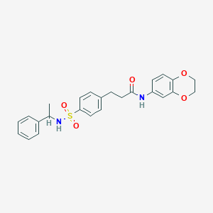 molecular formula C25H26N2O5S B427012 N-(2,3-dihydro-1,4-benzodioxin-6-yl)-3-(4-{[(1-phenylethyl)amino]sulfonyl}phenyl)propanamide 