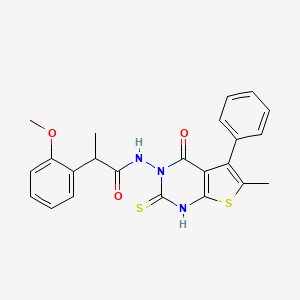 molecular formula C23H21N3O3S2 B4270145 N-(2-mercapto-6-methyl-4-oxo-5-phenylthieno[2,3-d]pyrimidin-3(4H)-yl)-2-(2-methoxyphenyl)propanamide 