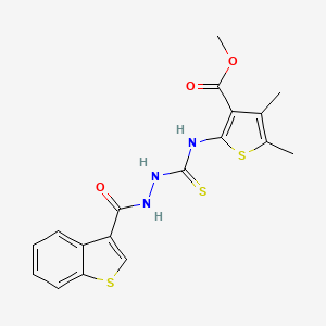 molecular formula C18H17N3O3S3 B4270277 methyl 2-({[2-(1-benzothien-3-ylcarbonyl)hydrazino]carbonothioyl}amino)-4,5-dimethyl-3-thiophenecarboxylate 