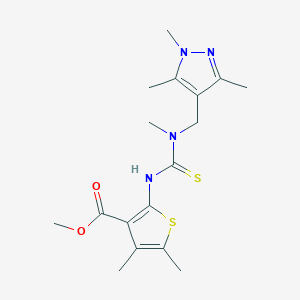 molecular formula C17H24N4O2S2 B4270330 methyl 4,5-dimethyl-2-[({methyl[(1,3,5-trimethyl-1H-pyrazol-4-yl)methyl]amino}carbonothioyl)amino]-3-thiophenecarboxylate 