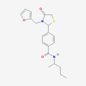 molecular formula C20H24N2O3S B427034 4-(3-Furan-2-ylmethyl-4-oxo-thiazolidin-2-yl)-N-(1-methyl-butyl)-benzamide 