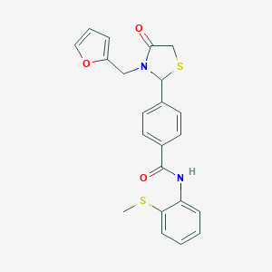 molecular formula C22H20N2O3S2 B427038 4-[3-(2-furylmethyl)-4-oxo-1,3-thiazolidin-2-yl]-N-[2-(methylsulfanyl)phenyl]benzamide 