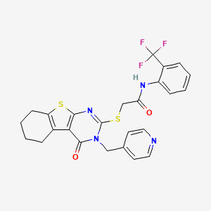 molecular formula C25H21F3N4O2S2 B4270585 2-{[4-oxo-3-(4-pyridinylmethyl)-3,4,5,6,7,8-hexahydro[1]benzothieno[2,3-d]pyrimidin-2-yl]thio}-N-[2-(trifluoromethyl)phenyl]acetamide 