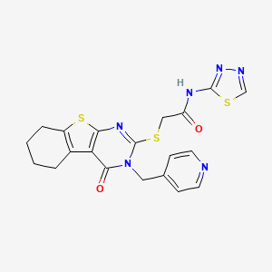 molecular formula C20H18N6O2S3 B4270590 2-{[3-OXO-4-(PYRIDIN-4-YLMETHYL)-8-THIA-4,6-DIAZATRICYCLO[7.4.0.0(2),?]TRIDECA-1(9),2(7),5-TRIEN-5-YL]SULFANYL}-N-(1,3,4-THIADIAZOL-2-YL)ACETAMIDE 