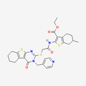 molecular formula C30H32N4O4S3 B4270600 ethyl 6-methyl-2-[({[4-oxo-3-(4-pyridinylmethyl)-3,4,5,6,7,8-hexahydro[1]benzothieno[2,3-d]pyrimidin-2-yl]thio}acetyl)amino]-4,5,6,7-tetrahydro-1-benzothiophene-3-carboxylate 