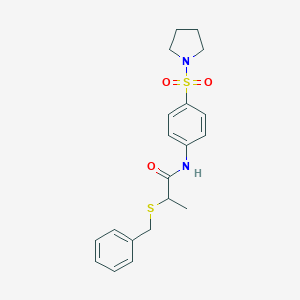 molecular formula C20H24N2O3S2 B427068 2-(benzylsulfanyl)-N-[4-(1-pyrrolidinylsulfonyl)phenyl]propanamide 