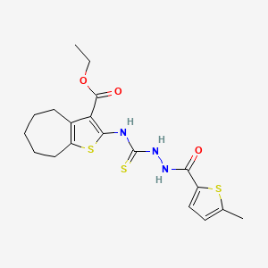 molecular formula C19H23N3O3S3 B4270770 ethyl 2-[({2-[(5-methyl-2-thienyl)carbonyl]hydrazino}carbonothioyl)amino]-5,6,7,8-tetrahydro-4H-cyclohepta[b]thiophene-3-carboxylate 