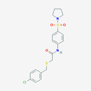 molecular formula C19H21ClN2O3S2 B427078 2-[(4-chlorobenzyl)sulfanyl]-N-[4-(1-pyrrolidinylsulfonyl)phenyl]acetamide 