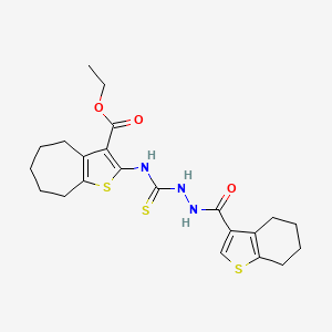 molecular formula C22H27N3O3S3 B4270794 ethyl 2-({[2-(4,5,6,7-tetrahydro-1-benzothien-3-ylcarbonyl)hydrazino]carbonothioyl}amino)-5,6,7,8-tetrahydro-4H-cyclohepta[b]thiophene-3-carboxylate 