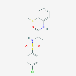 molecular formula C16H17ClN2O3S2 B427080 2-{[(4-chlorophenyl)sulfonyl]amino}-N-[2-(methylsulfanyl)phenyl]propanamide 
