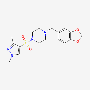 molecular formula C17H22N4O4S B4270837 1-[(2H-1,3-BENZODIOXOL-5-YL)METHYL]-4-[(1,3-DIMETHYL-1H-PYRAZOL-4-YL)SULFONYL]PIPERAZINE 