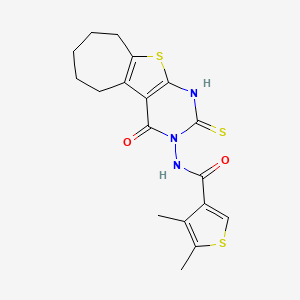 molecular formula C18H19N3O2S3 B4270864 N-(2-mercapto-4-oxo-6,7,8,9-tetrahydro-4H-cyclohepta[4,5]thieno[2,3-d]pyrimidin-3(5H)-yl)-4,5-dimethyl-3-thiophenecarboxamide 