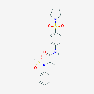 molecular formula C20H25N3O5S2 B427091 2-[(methylsulfonyl)anilino]-N-[4-(1-pyrrolidinylsulfonyl)phenyl]propanamide 