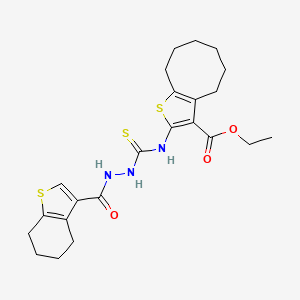 molecular formula C23H29N3O3S3 B4270927 ethyl 2-({[2-(4,5,6,7-tetrahydro-1-benzothien-3-ylcarbonyl)hydrazino]carbonothioyl}amino)-4,5,6,7,8,9-hexahydrocycloocta[b]thiophene-3-carboxylate 