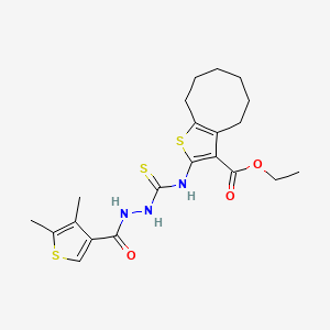 molecular formula C21H27N3O3S3 B4270944 ethyl 2-[({2-[(4,5-dimethyl-3-thienyl)carbonyl]hydrazino}carbonothioyl)amino]-4,5,6,7,8,9-hexahydrocycloocta[b]thiophene-3-carboxylate 