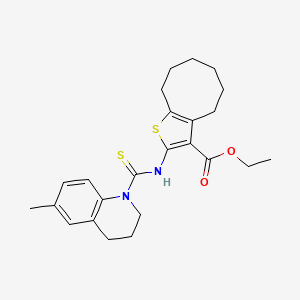 molecular formula C24H30N2O2S2 B4270970 ethyl 2-{[(6-methyl-3,4-dihydro-1(2H)-quinolinyl)carbonothioyl]amino}-4,5,6,7,8,9-hexahydrocycloocta[b]thiophene-3-carboxylate 