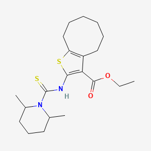 molecular formula C21H32N2O2S2 B4270977 Ethyl 2-{[(2,6-dimethylpiperidin-1-yl)carbonothioyl]amino}-4,5,6,7,8,9-hexahydrocycloocta[b]thiophene-3-carboxylate 