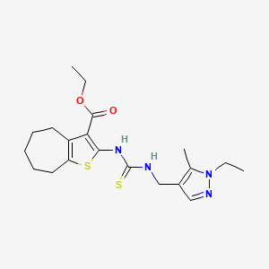 molecular formula C20H28N4O2S2 B4271011 ethyl 2-[({[(1-ethyl-5-methyl-1H-pyrazol-4-yl)methyl]amino}carbonothioyl)amino]-5,6,7,8-tetrahydro-4H-cyclohepta[b]thiophene-3-carboxylate 