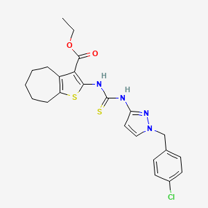 molecular formula C23H25ClN4O2S2 B4271030 ethyl 2-[({[1-(4-chlorobenzyl)-1H-pyrazol-3-yl]amino}carbonothioyl)amino]-5,6,7,8-tetrahydro-4H-cyclohepta[b]thiophene-3-carboxylate 