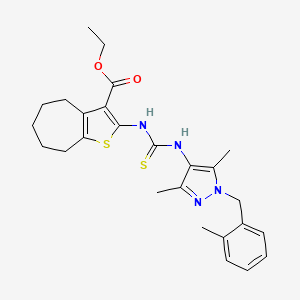 molecular formula C26H32N4O2S2 B4271053 ethyl 2-[({[3,5-dimethyl-1-(2-methylbenzyl)-1H-pyrazol-4-yl]amino}carbonothioyl)amino]-5,6,7,8-tetrahydro-4H-cyclohepta[b]thiophene-3-carboxylate 