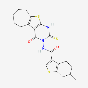 6-methyl-N-(4-oxo-2-sulfanyl-6,7,8,9-tetrahydro-4H-cyclohepta[4,5]thieno[2,3-d]pyrimidin-3(5H)-yl)-4,5,6,7-tetrahydro-1-benzothiophene-3-carboxamide