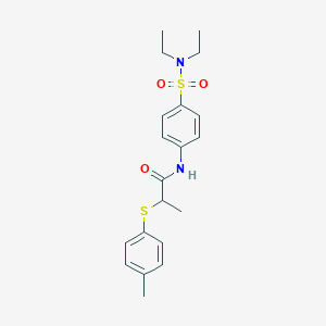 molecular formula C20H26N2O3S2 B427111 N-[4-(diethylsulfamoyl)phenyl]-2-[(4-methylphenyl)sulfanyl]propanamide 