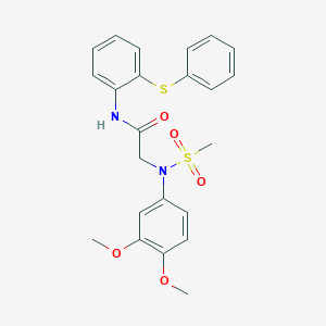 molecular formula C23H24N2O5S2 B427114 2-[3,4-dimethoxy(methylsulfonyl)anilino]-N-[2-(phenylsulfanyl)phenyl]acetamide 