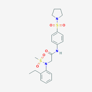molecular formula C21H27N3O5S2 B427123 2-[2-ethyl(methylsulfonyl)anilino]-N-[4-(1-pyrrolidinylsulfonyl)phenyl]acetamide 