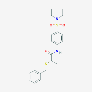 molecular formula C20H26N2O3S2 B427129 2-(benzylsulfanyl)-N-{4-[(diethylamino)sulfonyl]phenyl}propanamide 