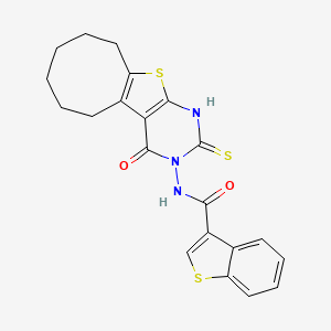 molecular formula C21H19N3O2S3 B4271298 N-(2-mercapto-4-oxo-5,6,7,8,9,10-hexahydrocycloocta[4,5]thieno[2,3-d]pyrimidin-3(4H)-yl)-1-benzothiophene-3-carboxamide 