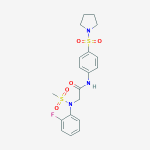 molecular formula C19H22FN3O5S2 B427130 2-[2-fluoro(methylsulfonyl)anilino]-N-[4-(1-pyrrolidinylsulfonyl)phenyl]acetamide 