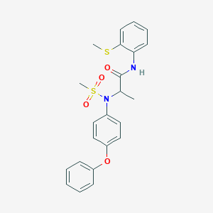 molecular formula C23H24N2O4S2 B427133 N-[2-(methylsulfanyl)phenyl]-2-[(methylsulfonyl)-4-phenoxyanilino]propanamide 