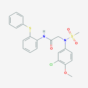 molecular formula C22H21ClN2O4S2 B427140 2-[3-chloro-4-methoxy(methylsulfonyl)anilino]-N-[2-(phenylsulfanyl)phenyl]acetamide 