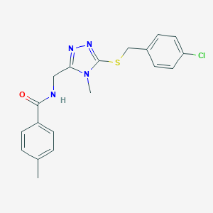 molecular formula C19H19ClN4OS B427144 N-({5-[(4-chlorobenzyl)sulfanyl]-4-methyl-4H-1,2,4-triazol-3-yl}methyl)-4-methylbenzamide 