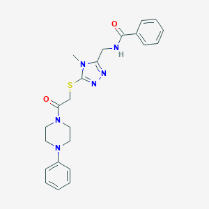 molecular formula C23H26N6O2S B427146 N-[(4-methyl-5-{[2-oxo-2-(4-phenyl-1-piperazinyl)ethyl]sulfanyl}-4H-1,2,4-triazol-3-yl)methyl]benzamide 