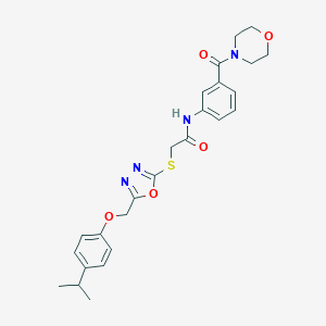 molecular formula C25H28N4O5S B427147 2-({5-[(4-isopropylphenoxy)methyl]-1,3,4-oxadiazol-2-yl}sulfanyl)-N-[3-(4-morpholinylcarbonyl)phenyl]acetamide 