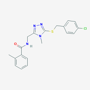 molecular formula C19H19ClN4OS B427148 N-({5-[(4-chlorobenzyl)sulfanyl]-4-methyl-4H-1,2,4-triazol-3-yl}methyl)-2-methylbenzamide 