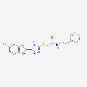 molecular formula C21H19ClN4O2S B427149 2-{[5-(5-chloro-1-benzofuran-2-yl)-4-methyl-4H-1,2,4-triazol-3-yl]sulfanyl}-N-(2-phenylethyl)acetamide 