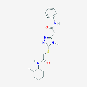 molecular formula C20H27N5O2S B427150 2-[4-methyl-5-({2-[(2-methylcyclohexyl)amino]-2-oxoethyl}sulfanyl)-4H-1,2,4-triazol-3-yl]-N-phenylacetamide 