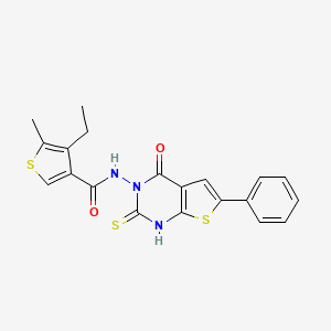 molecular formula C20H17N3O2S3 B4271518 4-ethyl-N-(2-mercapto-4-oxo-6-phenylthieno[2,3-d]pyrimidin-3(4H)-yl)-5-methyl-3-thiophenecarboxamide 