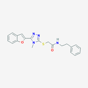 molecular formula C21H20N4O2S B427153 2-{[5-(1-benzofuran-2-yl)-4-methyl-4H-1,2,4-triazol-3-yl]sulfanyl}-N-(2-phenylethyl)acetamide 