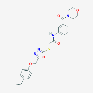 molecular formula C24H26N4O5S B427154 2-({5-[(4-ethylphenoxy)methyl]-1,3,4-oxadiazol-2-yl}sulfanyl)-N-[3-(4-morpholinylcarbonyl)phenyl]acetamide 