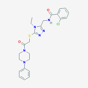 molecular formula C24H27ClN6O2S B427155 2-chloro-N-[(4-ethyl-5-{[2-oxo-2-(4-phenyl-1-piperazinyl)ethyl]sulfanyl}-4H-1,2,4-triazol-3-yl)methyl]benzamide 