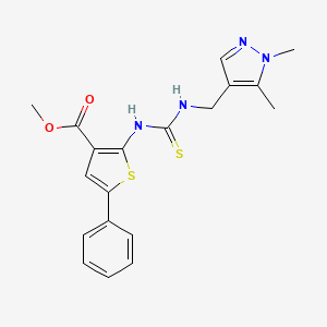 molecular formula C19H20N4O2S2 B4271571 methyl 2-[({[(1,5-dimethyl-1H-pyrazol-4-yl)methyl]amino}carbonothioyl)amino]-5-phenyl-3-thiophenecarboxylate 